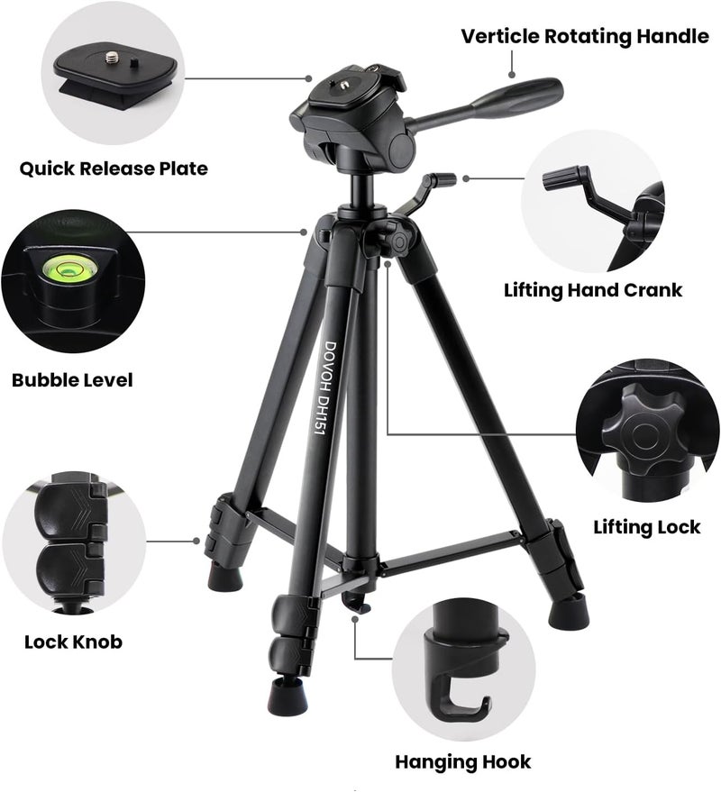 DOVOH Heavy Duty Tripod for Laser Level, Adjustable Height for Camera with Bubble Level 1/4"-20 Screw Mount, DH151 - Image 3